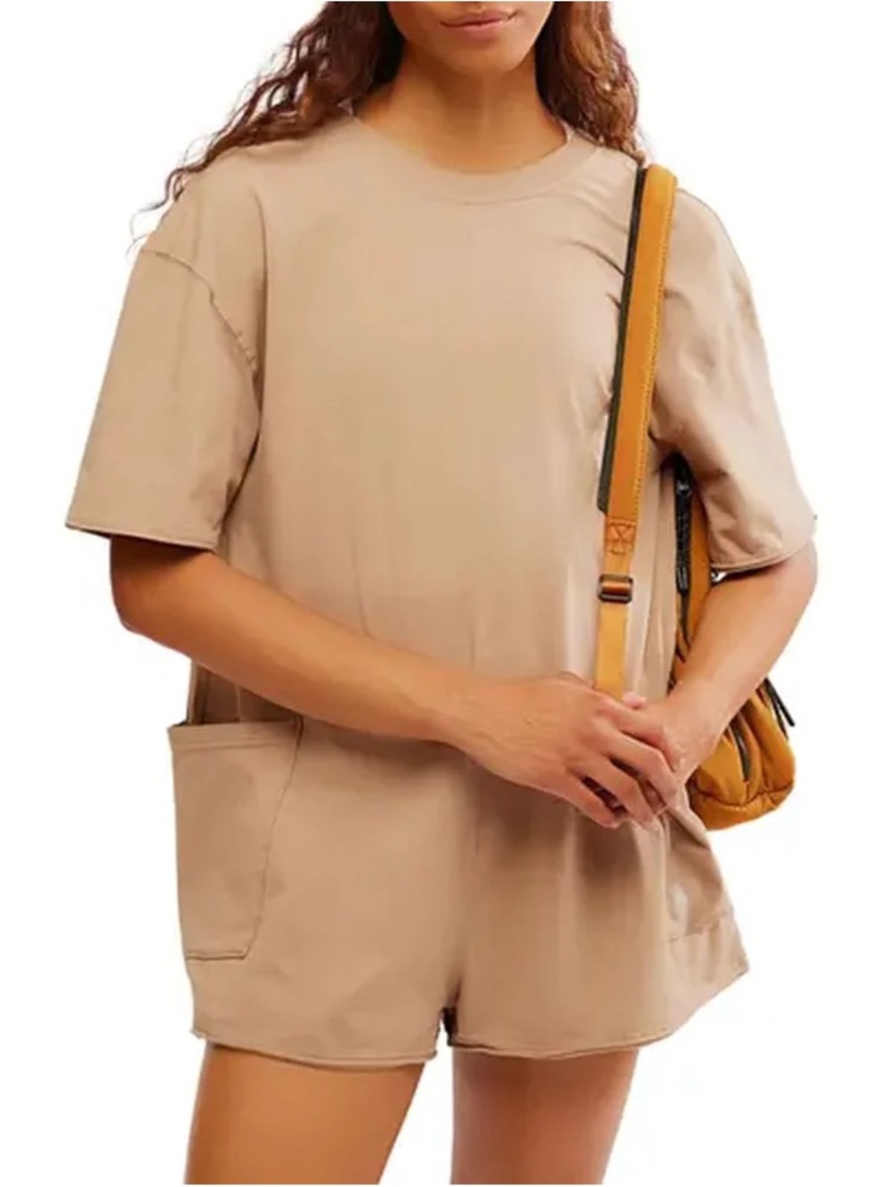 FP Movement by Free People Taupe Short Sleeve Romper